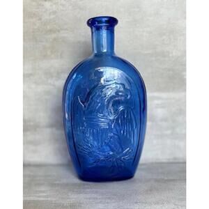 Vintage Wheaton Cobalt Blue Glass Bottle-American Eagle & Lady Liberty Design